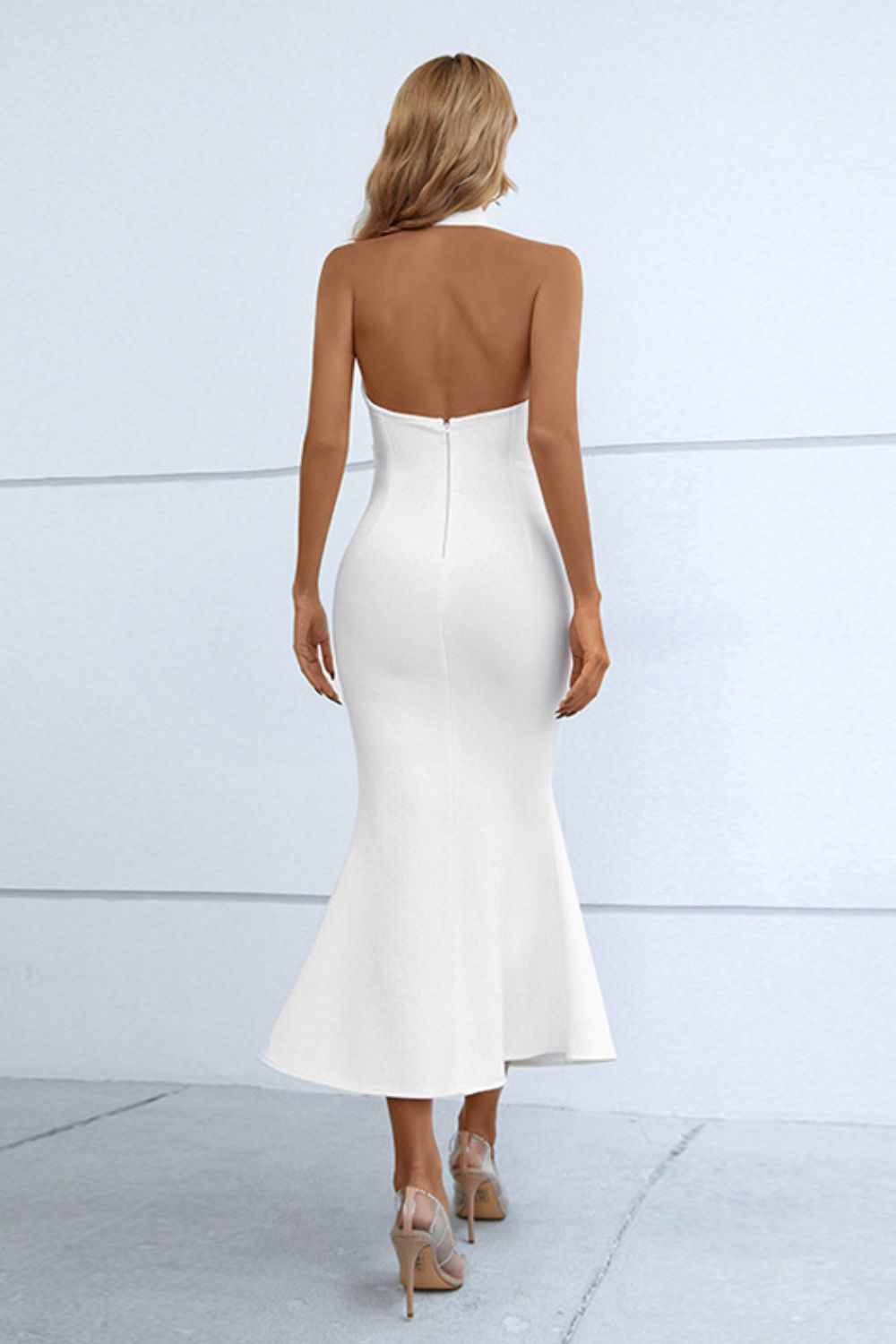 Halter Neck Split Fishtail Bodycon Dress - MiaMore | Luxary Classic Charm