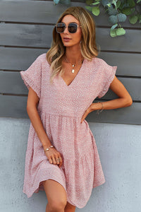 Thumbnail for Printed V-Neck Short Sleeve Tiered Dress