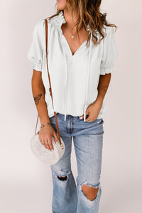Thumbnail for Smocked Frill Trim Flounce Sleeve Blouse - MiaMore | Luxary Classic Charm