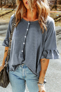Thumbnail for Button Front Flounce Sleeve Tee - MiaMoré