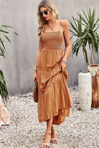 Thumbnail for Smocked Lace-Up Tiered Dress