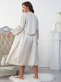 Thumbnail for Satin V-Neck Cami, Shorts, and Belted Robe Pajama Set