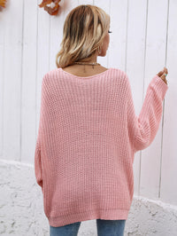 Thumbnail for Rib-Knit Drop Shoulder V-Neck Pullover Sweater