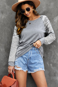 Thumbnail for Mixed Print Raglan Top - MiaMore | Luxary Classic Charm