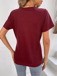 Thumbnail for Button Detail Surplice Short Sleeve Tee - MiaMoré