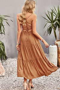 Thumbnail for Smocked Lace-Up Tiered Dress