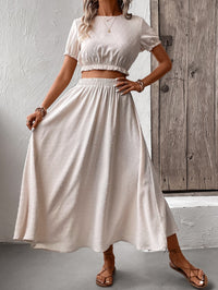 Thumbnail for Swiss Dot Cropped Top and Skirt Set