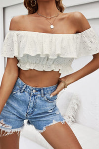 Thumbnail for Eyelet Layered Off-Shoulder Cropped Blouse - MiaMore | Luxary Classic Charm