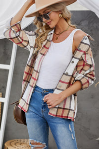 Thumbnail for Plaid Button-Up Dropped Shoulder Shirt Jacket