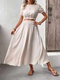 Thumbnail for Swiss Dot Cropped Top and Skirt Set