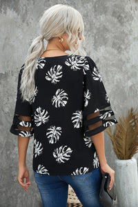 Thumbnail for Botanical Print V-Neck Puff Sleeve Blouse - MiaMore | Luxary Classic Charm