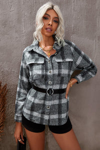 Thumbnail for Plaid Raglan Sleeve Shirt Jacket with Breast Pockets