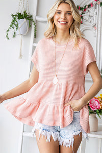 Thumbnail for Waffle-Knit Buttoned Ruffle Hem Top - MiaMore | Luxary Classic Charm