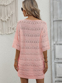 Thumbnail for Openwork V-Neck Mini Knit Dress