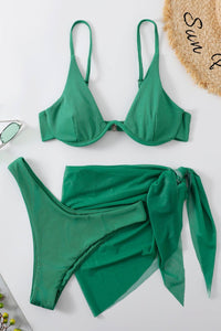 Thumbnail for Ribbed High Cut Three-Piece Swim Set