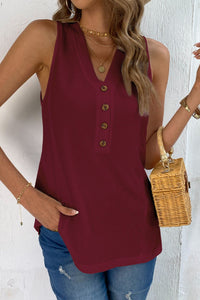 Thumbnail for Buttoned V-Neck Tank