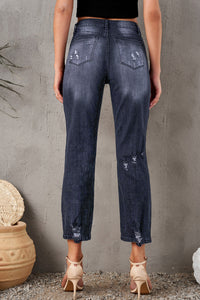 Thumbnail for Distressed Hem Detail Cropped Jeans