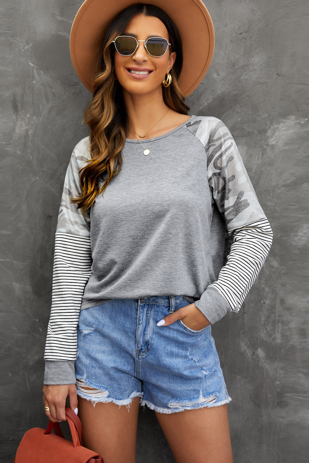 Mixed Print Raglan Top - MiaMore | Luxary Classic Charm