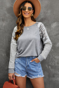 Thumbnail for Mixed Print Raglan Top - MiaMore | Luxary Classic Charm