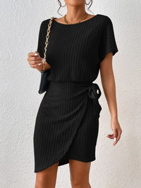 Thumbnail for Ribbed Boat Neck Short Sleeve Dress