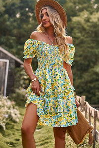 Thumbnail for Smocked Sweetheart Neck Flounce Sleeve Mini Dress