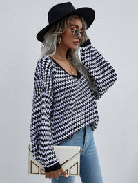 Thumbnail for Striped Drop Shoulder V-Neck Pullover Sweater