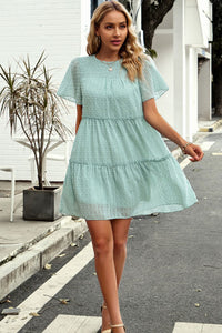 Thumbnail for Swiss Dot Smocked Frill Trim Dress