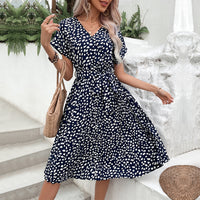 Thumbnail for Printed Tie Waist A-Line Dress