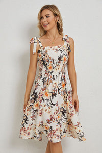 Thumbnail for Floral Tie Shoulder Smocked Ruffle Hem Dress