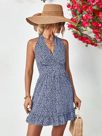 Thumbnail for Ditsy Floral Halter Neck Ruffle Hem Dress
