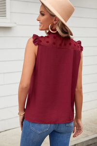 Thumbnail for Swiss Dot Buttoned Ruffle Trim Tank
