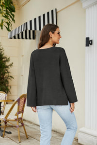 Thumbnail for Drop Shoulder V-Neck Knit Pullover
