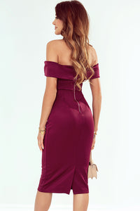 Thumbnail for Off-Shoulder Zip-Back Slit Dress - MiaMore | Luxary Classic Charm