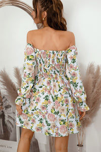 Thumbnail for Floral Flounce Sleeve Smocked Square Neck Dress