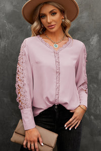 Thumbnail for Spliced Lace V-Neck Blouse - MiaMore | Luxary Classic Charm