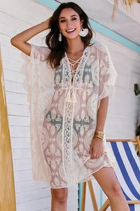 Thumbnail for Lace-Up Sheer Cover Up