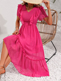 Thumbnail for Swiss Dot Ruffled Short Sleeve Dress