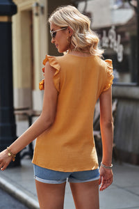Thumbnail for Ruffle Shoulder V-Neck Top - MiaMore | Luxary Classic Charm