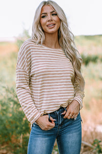 Thumbnail for Striped Boat Neck Drop Shoulder Top - MiaMoré