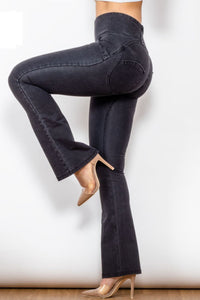 Thumbnail for Zip Detail Flare Long Jeans