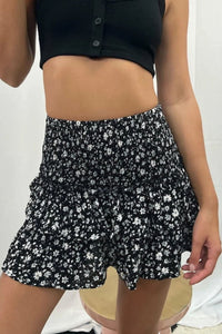 Thumbnail for Printed Frill Trim Smocked Mini Skirt