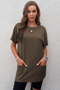 Thumbnail for Short Sleeve Round Neck Tee Shirt with Pockets - MiaMore | Luxary Classic Charm