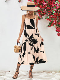 Thumbnail for Printed Spaghetti Strap Tiered Midi Dress