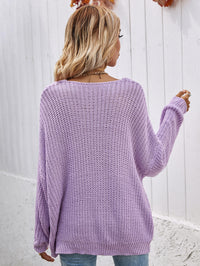 Thumbnail for Rib-Knit Drop Shoulder V-Neck Pullover Sweater