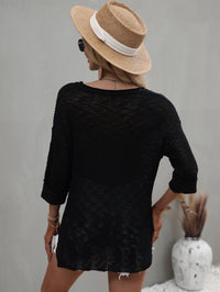 Thumbnail for Notched Side Slit Drop Shoulder Sweater