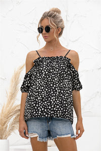 Thumbnail for Printed Cold-Shoulder Frill Trim Blouse - MiaMore | Luxary Classic Charm