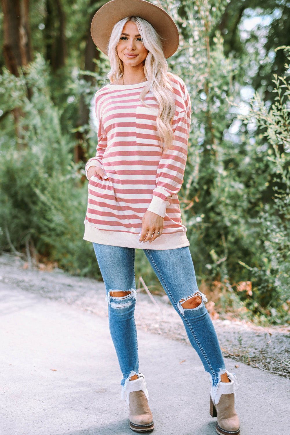 Striped Dropped Shoulder Longline Top - MiaMore | Luxary Classic Charm