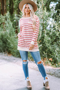 Thumbnail for Striped Dropped Shoulder Longline Top - MiaMore | Luxary Classic Charm