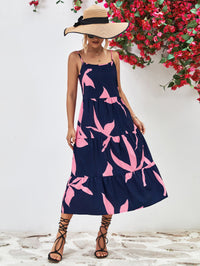 Thumbnail for Printed Spaghetti Strap Tiered Midi Dress