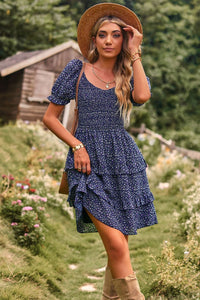 Thumbnail for Smocked Sweetheart Neck Flounce Sleeve Mini Dress